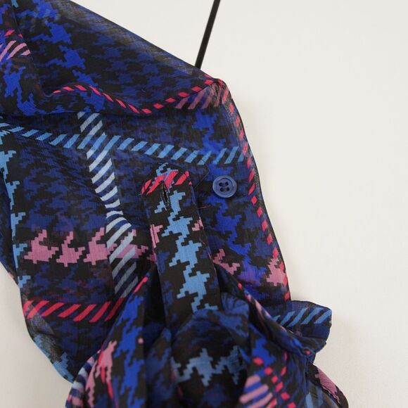 Kut From The Kloth Long Sleeve Houndstooth Plaid Sheer Button Blouse L - Picture 9 of 11